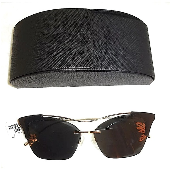 $430 Prada Hibiscus Sunglasses Black + Gold Square Rimless Dark Mirror Lens NWT - Picture 10 of 13